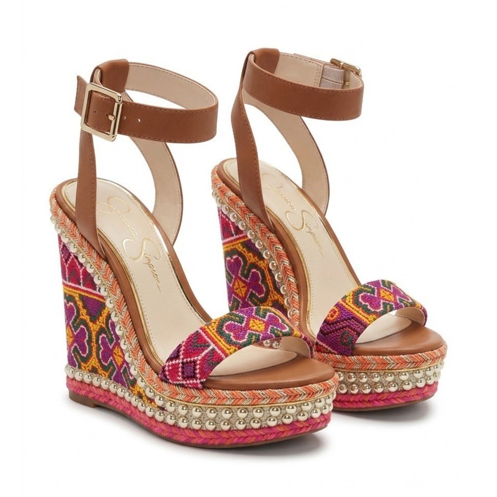 Jessica Simpson Women's Embroidered Boho Block Heel Sandals Multicolor Size 6.5